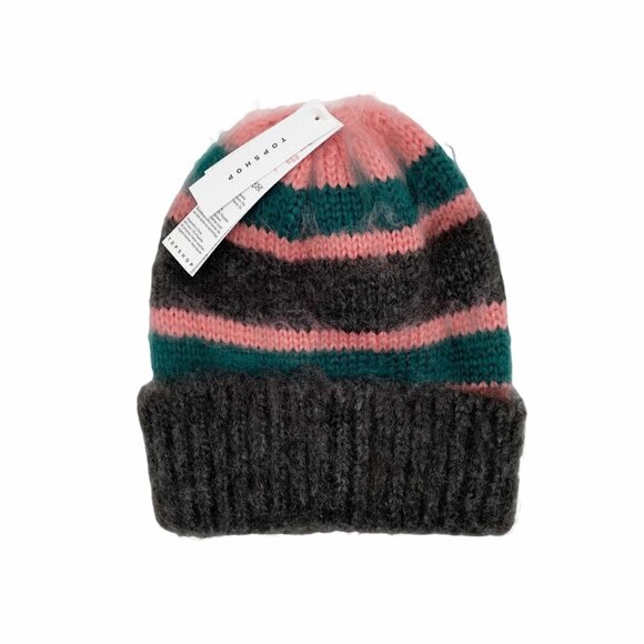 NWT Topshop Striped Beanie Winter Hat Fuzzy Multicolor - Picture 3 of 5